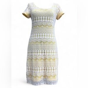 Tiana B. Crochet Lace Over‎ Yellow Sheath Dress Size Large